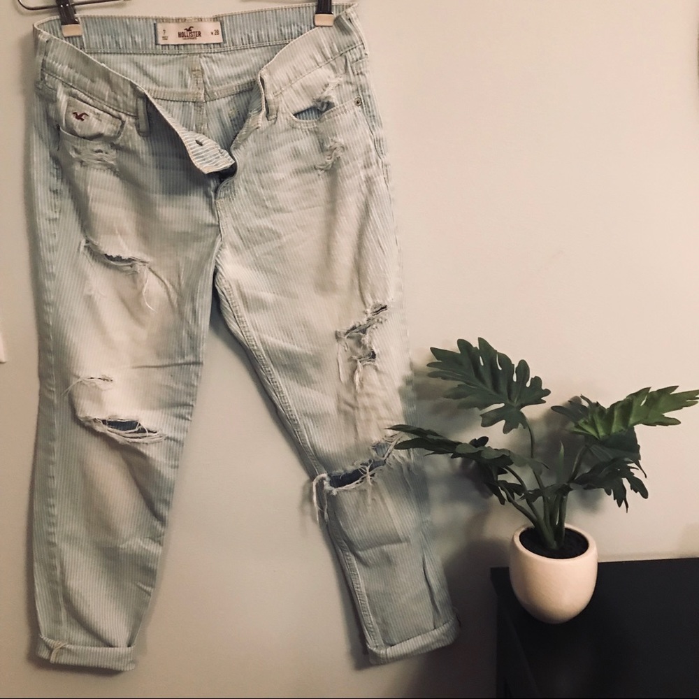 Hollister pinstriped Boyfriend ripped jeans